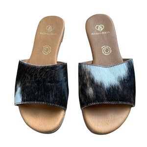 Alcala's Boots Derek Women’s Cow Hair Black White Leather Open Toe Slides Size 6